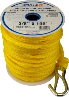 Sea-Dog Line Yellow Anchor Line With Snap, 3/8-In x 100-Ft