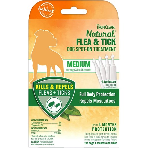 TropiClean Natural Flea & Tick Spot-On Treatment for Medium Dogs 35-Lbs to 75-Lbs