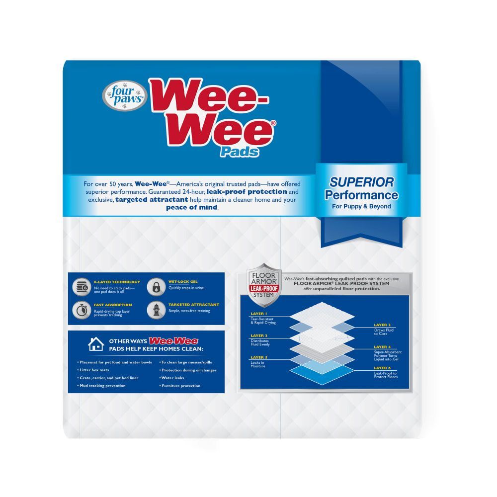 Four Paws Wee-Wee Superior Performance Dog Pee Pads, 22-In x 23-In, 30-Pk