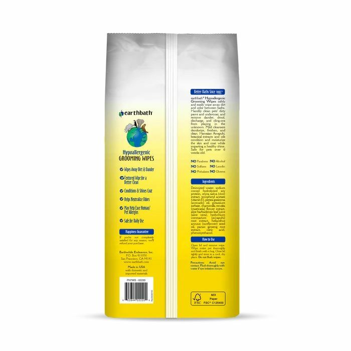 Earthbath Hypoallergenic Fragrance Free Grooming Wipes, 100-Ct