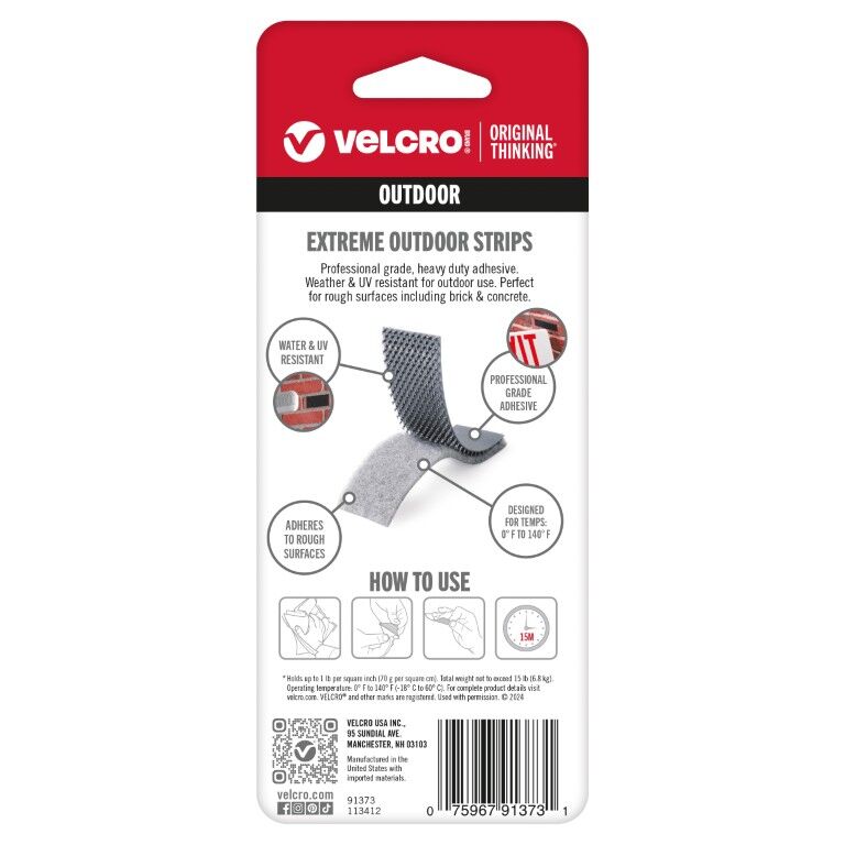 Velcro Brand Titanium Extreme Outdoor Strips, 4-In x 2-In