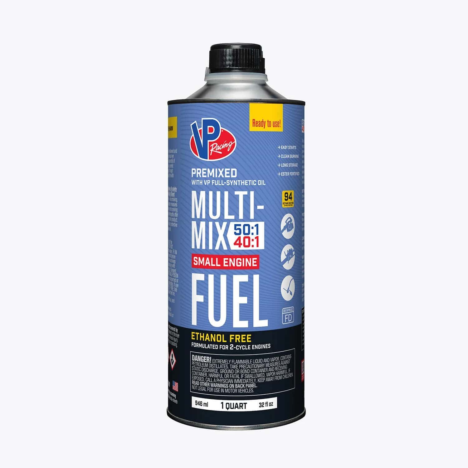 VP Racing Fuels Multi-Mix 40:1/50:1 Premixed Fuel for 2-Cycle Engines, 1-Qt