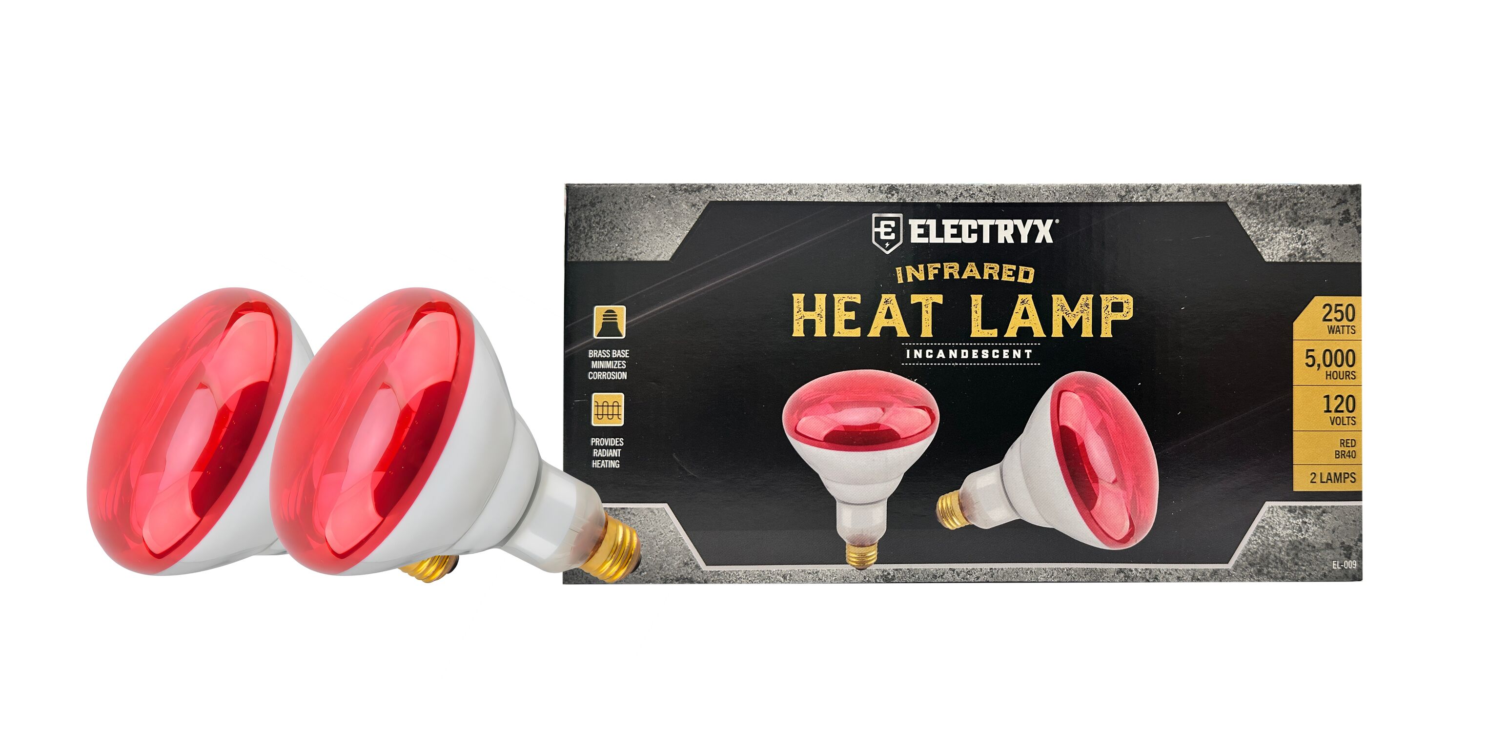 Electryx Incandescent Infrared Heat Lamp, 250 Watts, 2-Pk