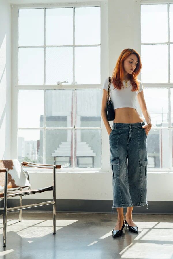 Rewash Women's Crop Parachute Cargo Pant