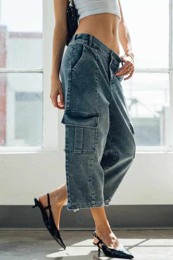 Rewash Women's Crop Parachute Cargo Pant