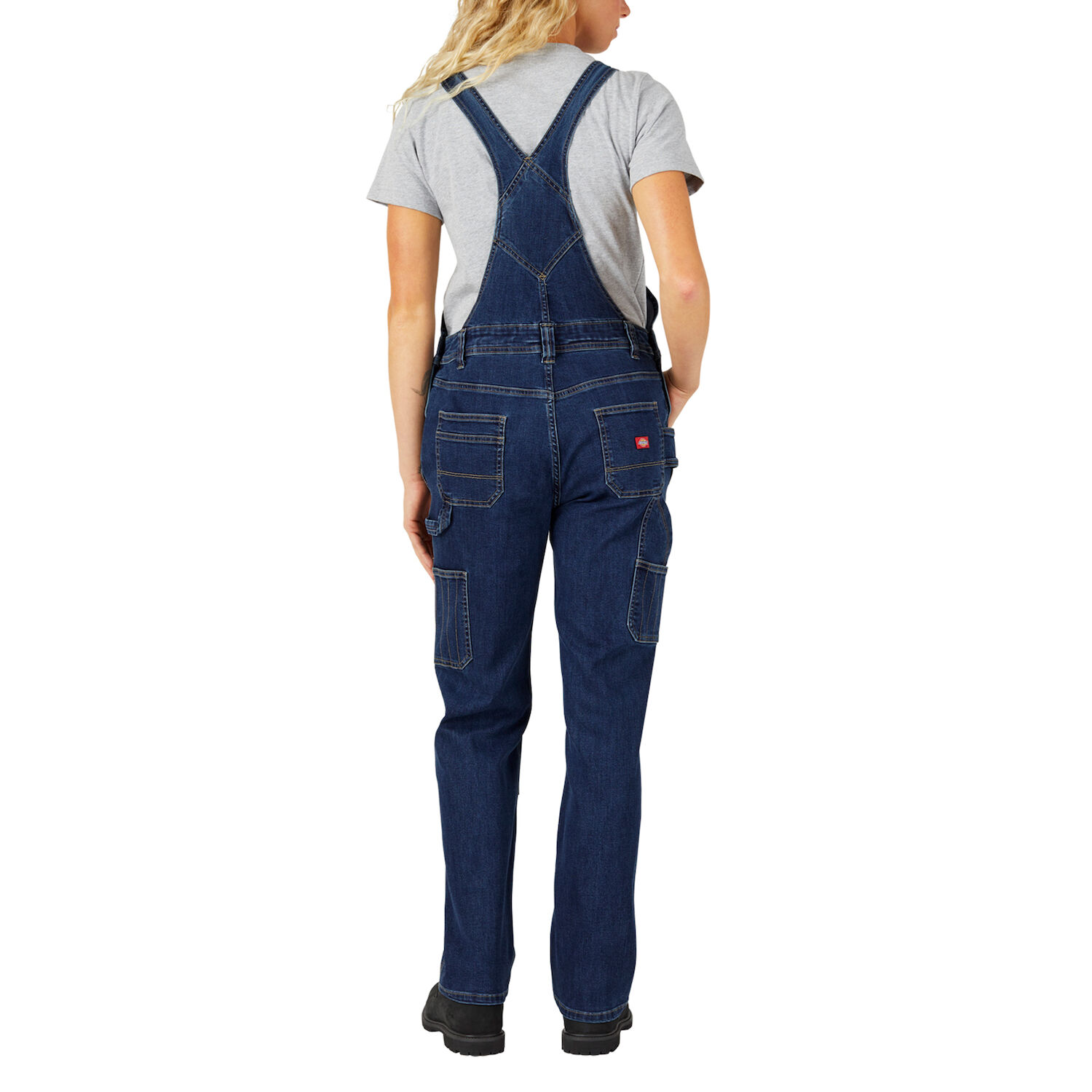 Women's Double Front Denim Bib Overalls in Dark Stonewash