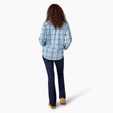 Dickies Women's Plaid Flannel Long Sleeve Shirt in Clear Blue