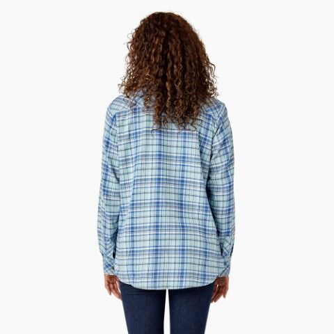 Dickies Women's Plaid Flannel Long Sleeve Shirt in Clear Blue