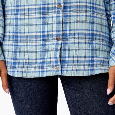 Dickies Women's Plaid Flannel Long Sleeve Shirt in Clear Blue