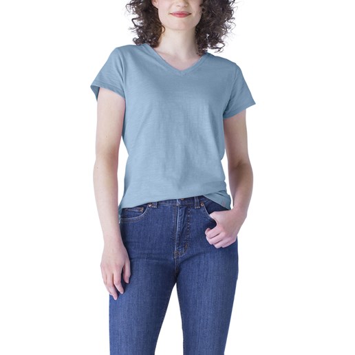 Women's Short Sleeve V-Neck T-Shirt in Dusty Blue