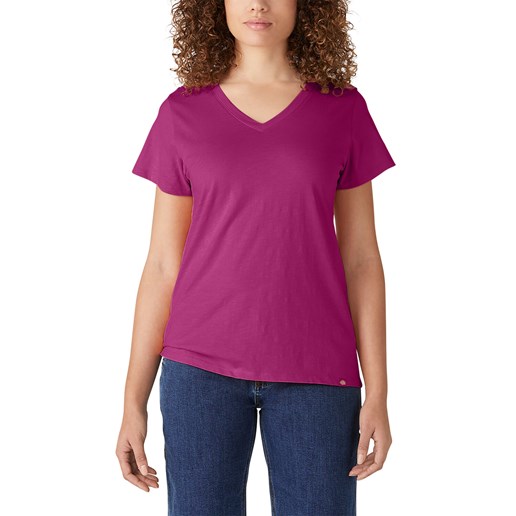 Women's Short Sleeve V-Neck T-Shirt in Festive Fuchsia