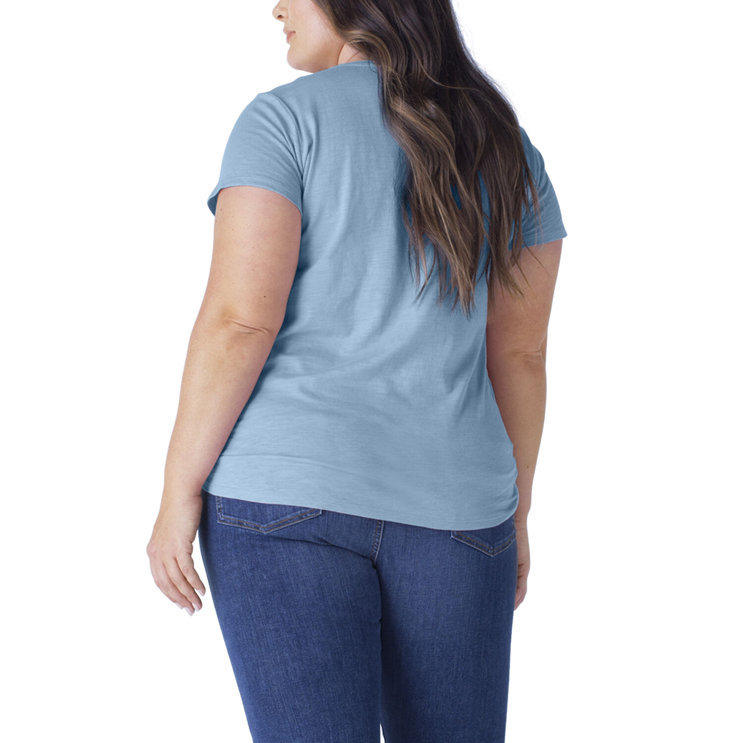 Women's Plus Short Sleeve V-Neck T-Shirt in Dusty Blue