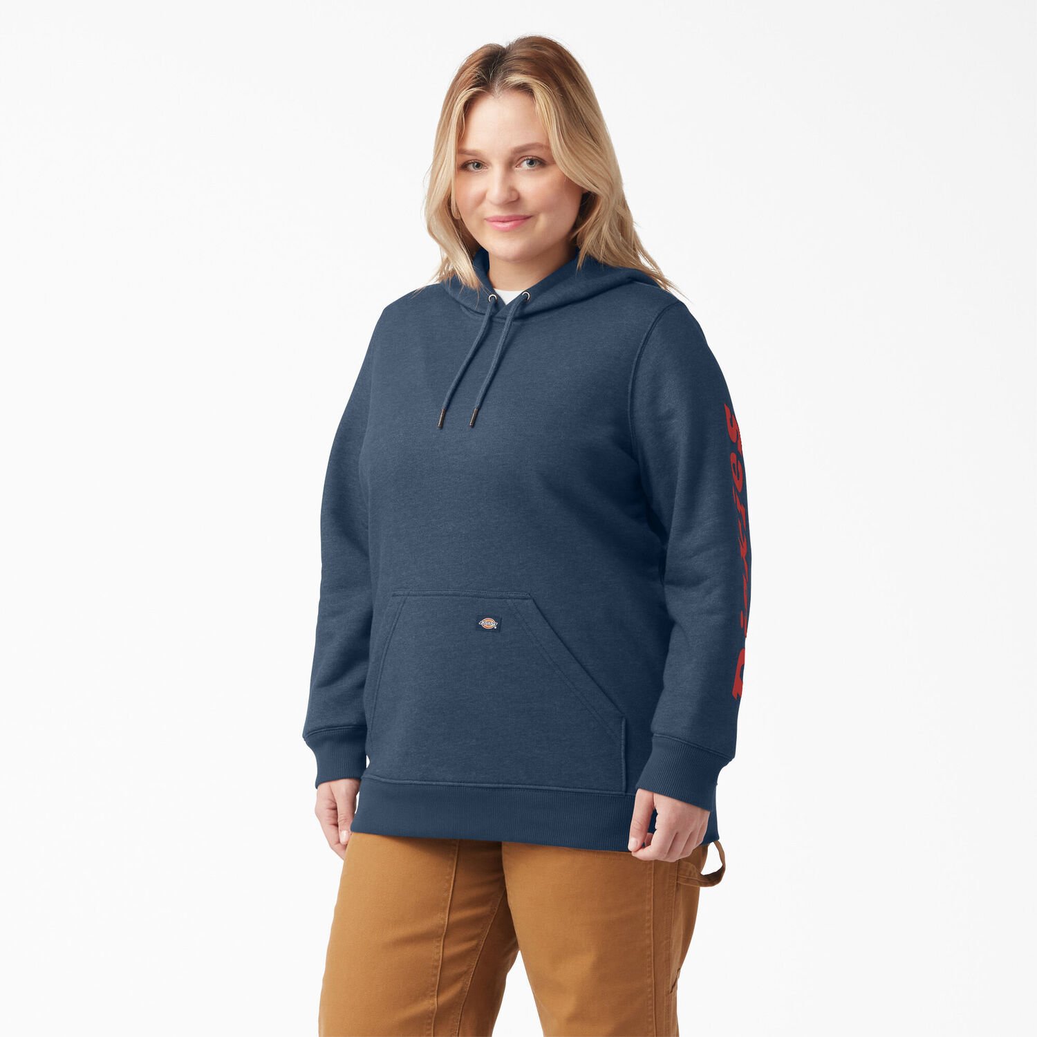 Dickies Women's Plus Water Repellent Sleeve Logo Hoodie in Navy