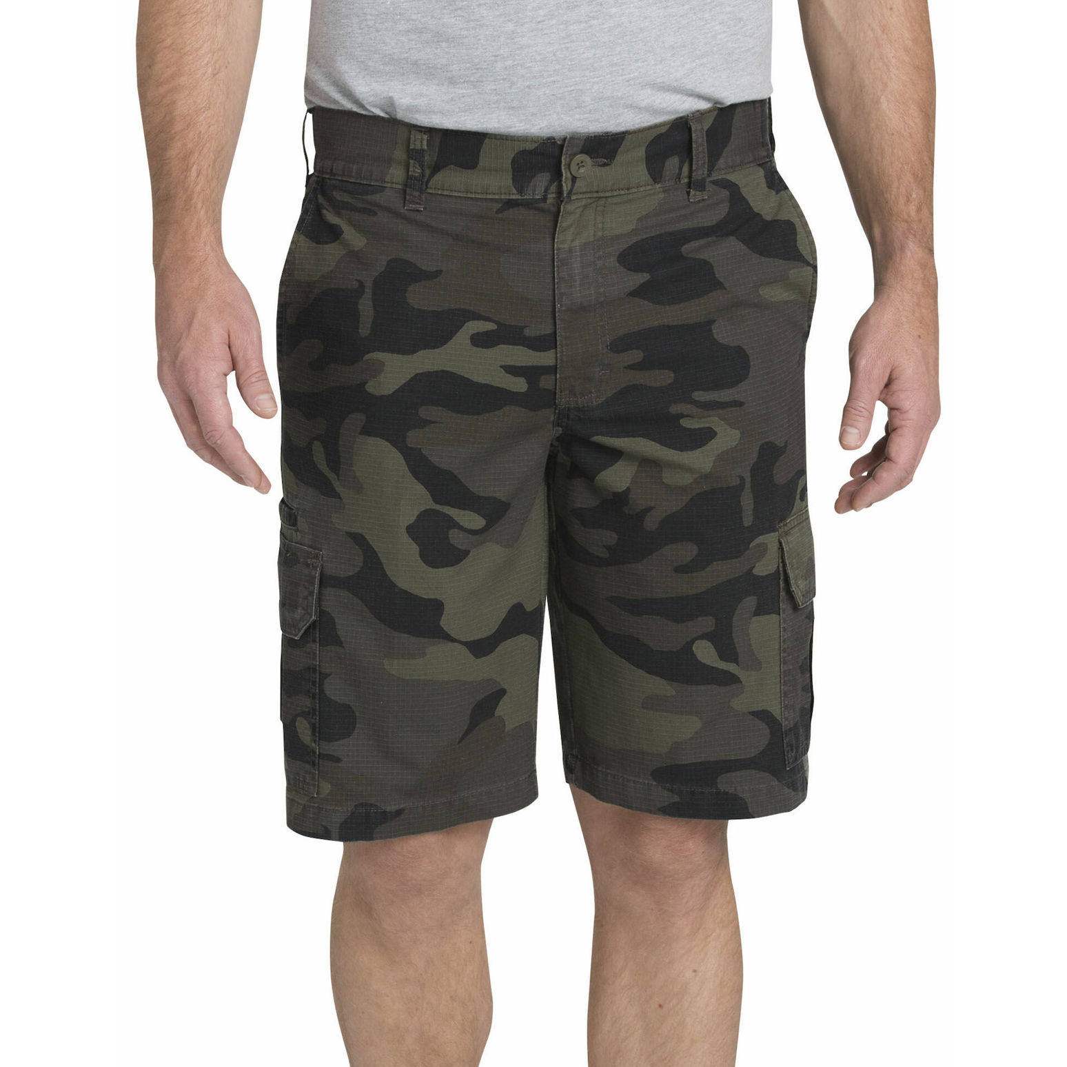Dickies Men's FLEX Ripstop Cargo Shorts in Moss Green/Black Camo