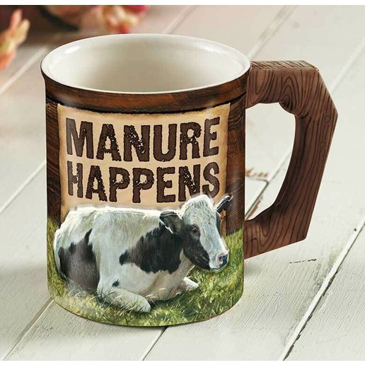 Manure Happens - Cow Sculpted Mug By Rollie Brandt