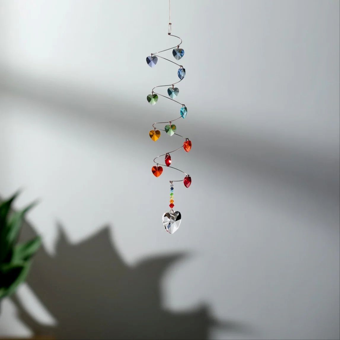 Woodstock Chimes Crystal Spiral Suncatcher Rainbow Hearts