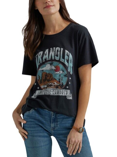 Wrangler Women's Wrangler Long Live Cowboys Boyfriend T-Shirt in Jet Black