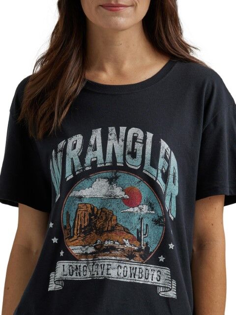 Wrangler Women's Wrangler Long Live Cowboys Boyfriend T-Shirt in Jet Black