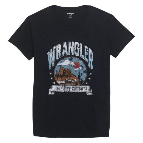 Wrangler Women's Wrangler Long Live Cowboys Boyfriend T-Shirt in Jet Black