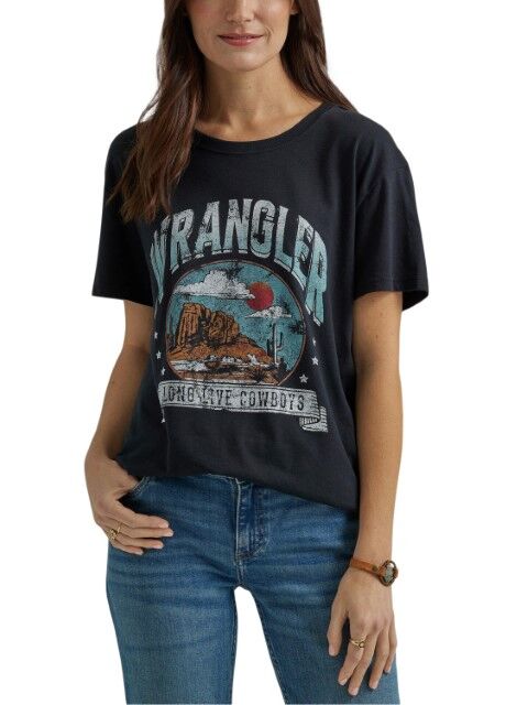 Wrangler Women's Wrangler Long Live Cowboys Boyfriend T-Shirt in Jet Black