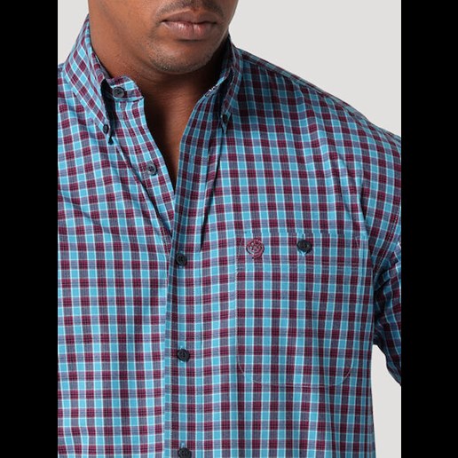 Wrangler® Men's George Strait Long Sleeve Plaid Button Shirt in Plum Aqua