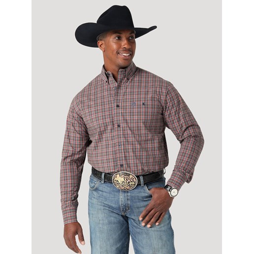 Wrangler® Men's George Strait Long Sleeve Plaid Button Shirt in Red Foliage