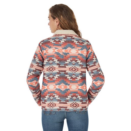 Wrangler® Women's Retro® Sherpa Lined Southwestern Print Button Jacket in Red/White Aztec