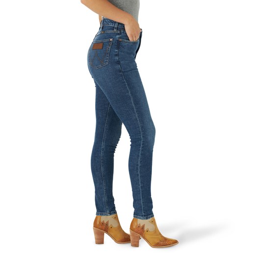 Wrangler® Women's Retro® Green High Rise Skinny Jean in Dark Denim