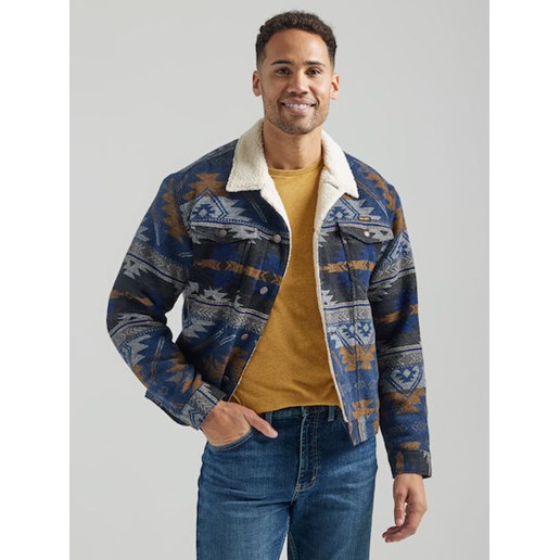 Wrangler® Men's Jacquard Sherpa Lined Jacket in Blue
