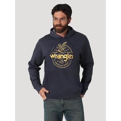 Wrangler® Men's Western Trademark Crest Pullover Hoodie in Navy Heather