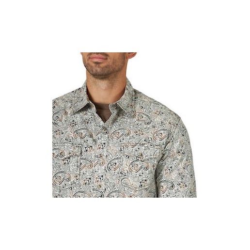 Wrangler® Men's Retro® Long Sleeve Paisley Snap Shirt in White/Brown