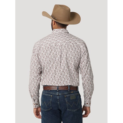 Wrangler® Men's George Strait Long Sleeve Paisley Button Shirt in Brown