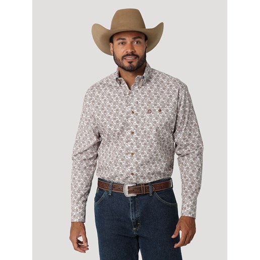 Wrangler® Men's George Strait Long Sleeve Paisley Button Shirt in Brown