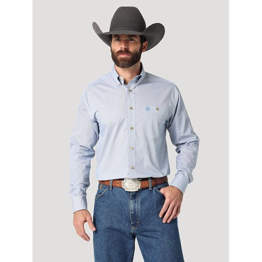 Wrangler® Men's George Strait Long Sleeve Print Button Shirt in Blue
