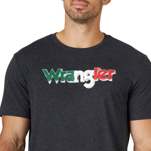 Wrangler® Men's Short Sleeve Mexican Flag Logo T-Shirt in Caviar Heather