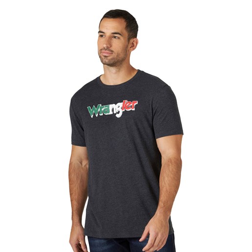 Wrangler® Men's Short Sleeve Mexican Flag Logo T-Shirt in Caviar Heather