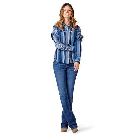 Wrangler® Women's Retro® Americana Long Sleeve Snap Shirt in Blue Multi