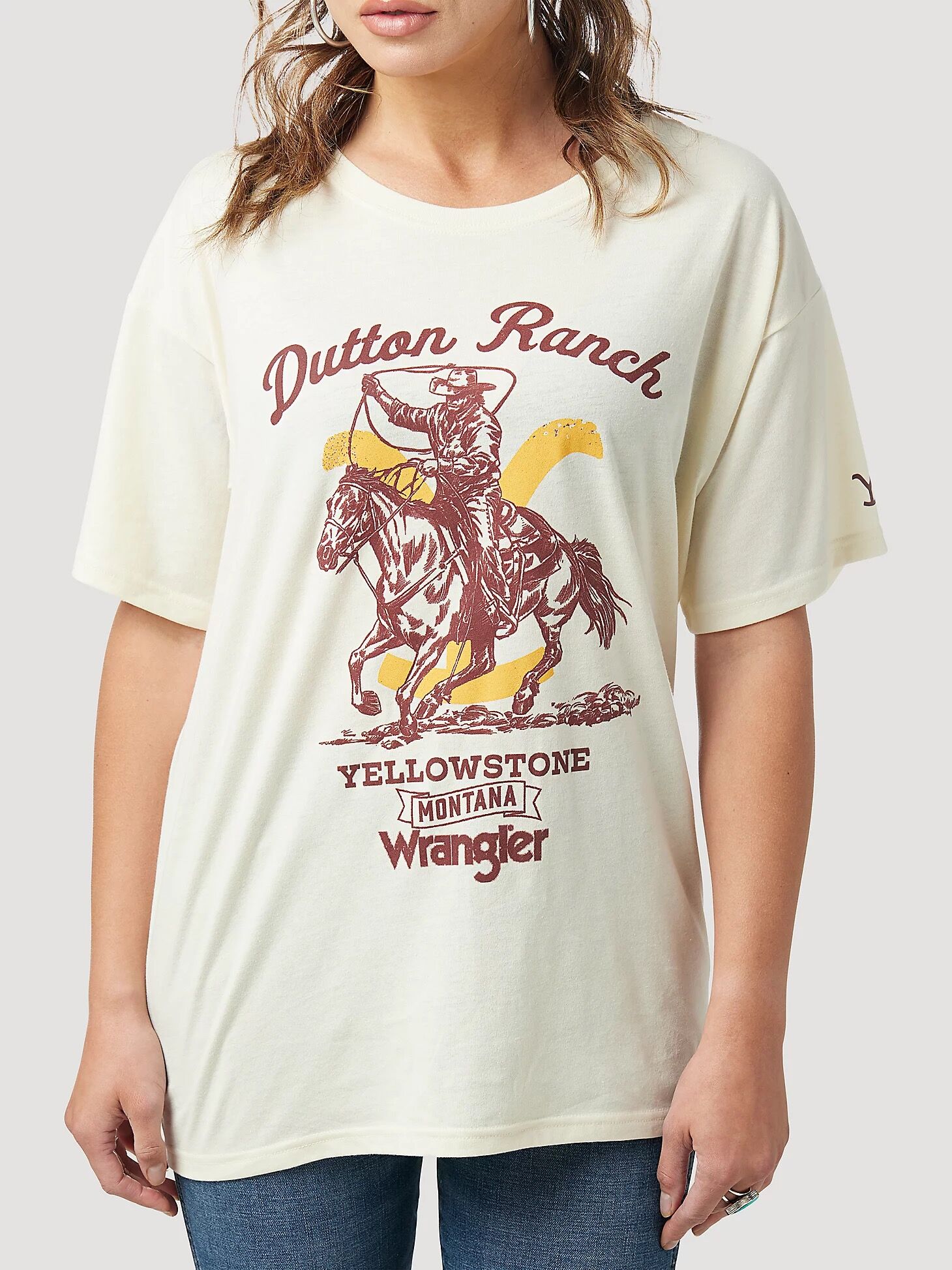 Wrangler X Yellowstone Women's Oversized Graphic Tee In Tofu