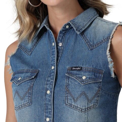 Wrangler Women's Retro Woven Shirt in Blue Denim