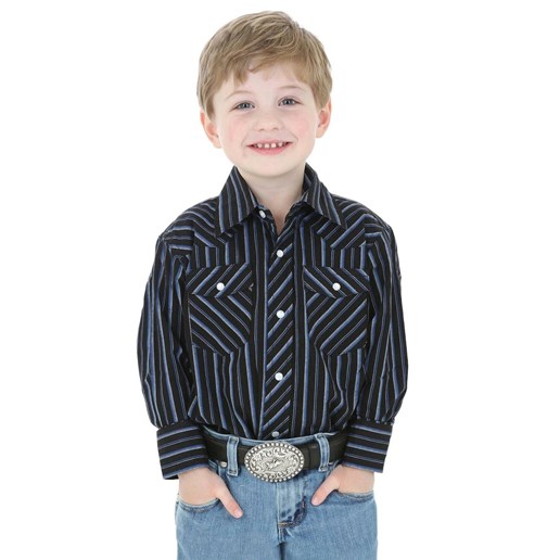 Wrangler® Boy's Long Sleeve Western Stripe Snap Dress Shirt in Stripe
