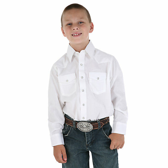 Boys White Long Sleeve Dress Western Snap Shirt