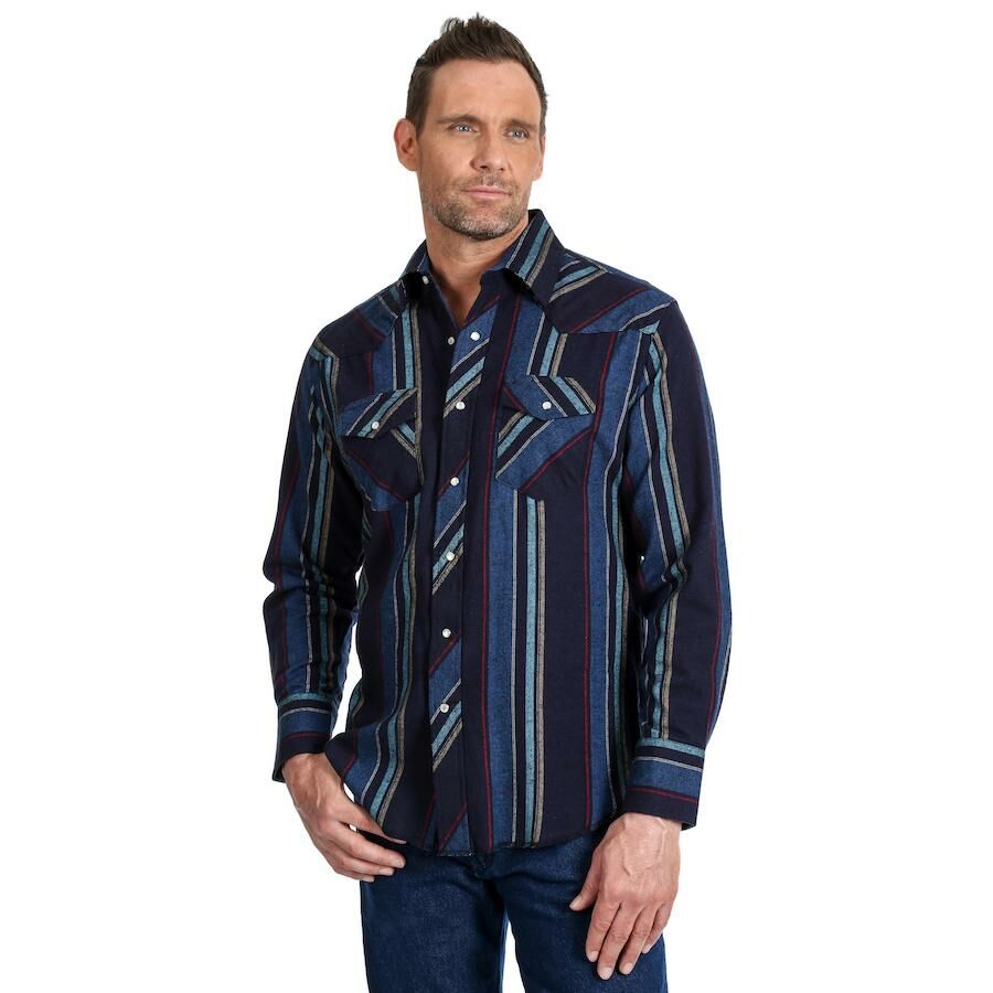 Wrangler Men's Long Sleeve Stripe Flannel Snap Shirt