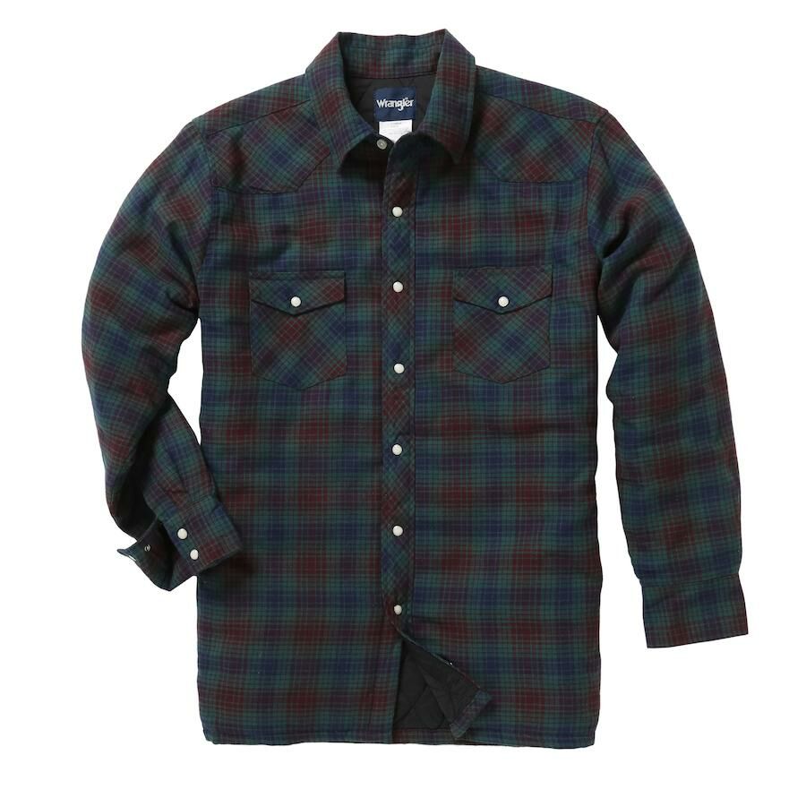 Wrangler&#xAE; Men&#x27;s Quilt Lined Long Sleeve Plaid Flannel Shirt Jacket in Blue Multi