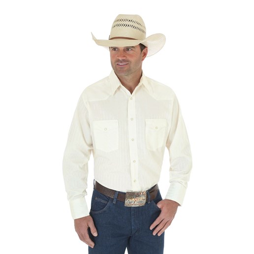 Wrangler® Men's Sport Western Long Sleeve Stripe Snap Shirt in Ecru