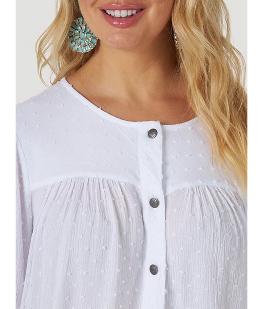 Wrangler Women's Retro Long Sleeve Swiss Dot Button-Down Blouse