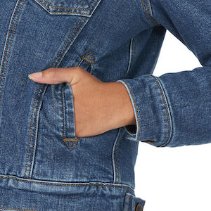 Wrangler® Women's Long Sleeve Sherpa Lined Denim Jacket in Blue Denim