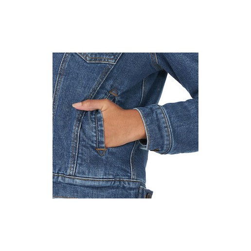 Wrangler® Women's Long Sleeve Sherpa Lined Denim Jacket in Blue Denim