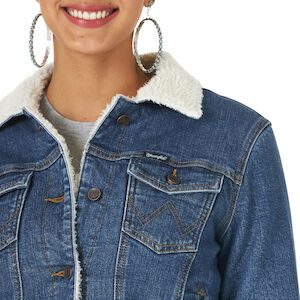 Wrangler® Women's Long Sleeve Sherpa Lined Denim Jacket in Blue Denim