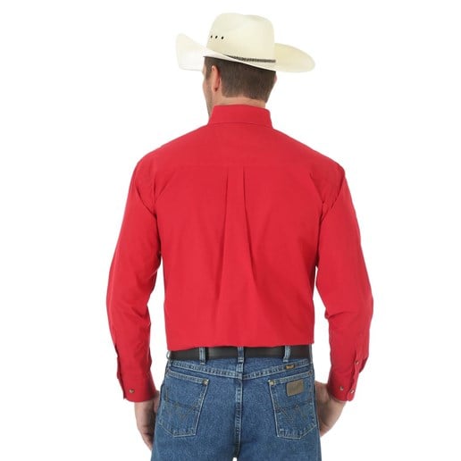 Wrangler® Men's George Strait Long Sleeve Solid Button Shirt in Red