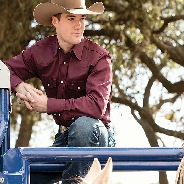 Cowboy Cut Firm Finish Long Sleeve Western Snap Solid Work Shirt